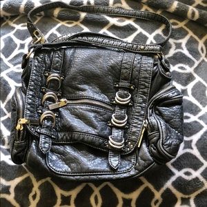 Black faux leather crossbody purse